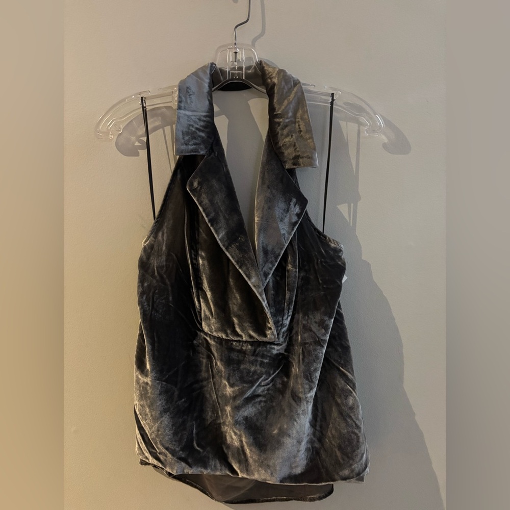 Anthropologie The Dylon Sleeveless Wide-Placket Top Velvet Edition Gray Sz. S - Picture 6 of 15